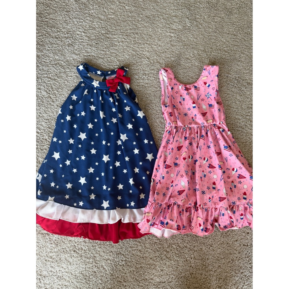Good Lad Girlhood Dress Set Kids 5 Blue Pink Stars Patriotic 4th of July Summer